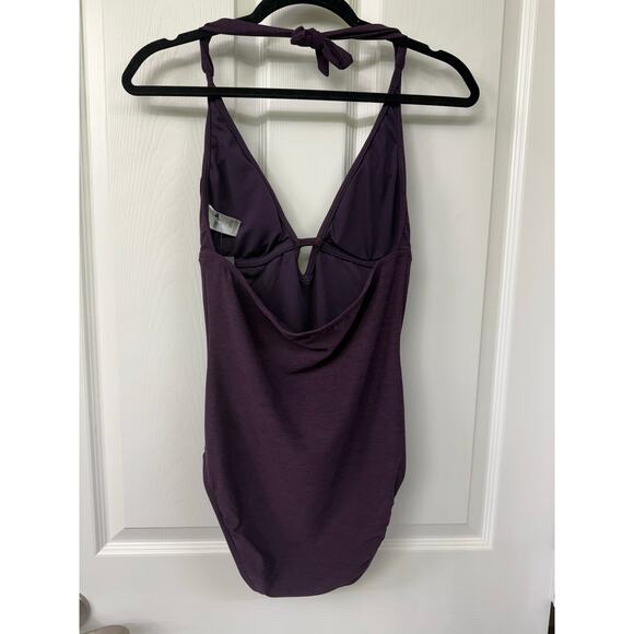 Mossimo Halter plum purple fringe one piece bathing suit NWT v neck swim Small - Picture 4 of 5